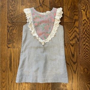 EGG Striped Sleeveless Dress with Lace Trim and Embroidery